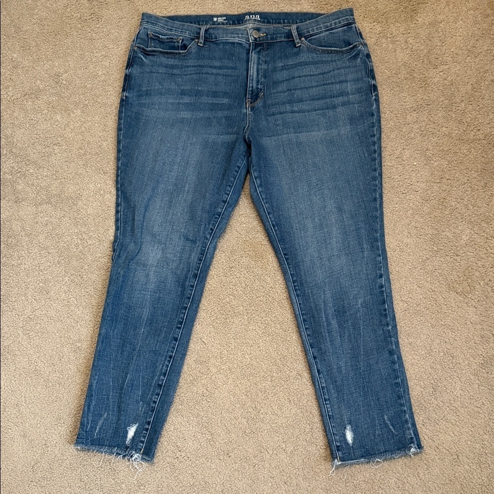 a.n.a Medium Wash Blue Cropped Jeans with Distressed Hem